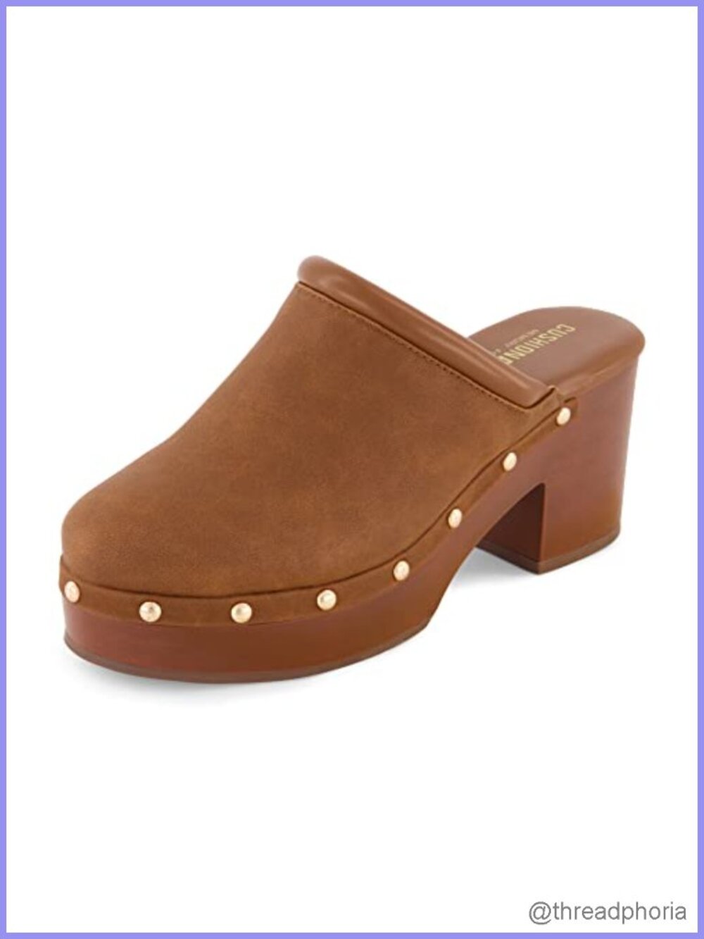 Platform Clogs for Women, Heeled Faux Wood Mules with Studded Detailing and